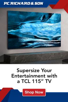 an advertisement for the new tcl tv show, featuring a large blue painting with waves on