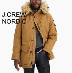 J.CREW Nordic parka Removable faux fur trim on hood Warm, eco-friendly, and hypoallergenic Primaloft insulation Loaded with special features (see "FEATURES" list below) TEMPORARY CLEARANCE PRICE ______________________________________________ RETAIL: $398 (after NY state taxes = $430) CONDITION: New with tag COLOR: Dark Khaki MATERIAL: Cotton and Nylon shell NOTE ON FIT: Relaxed fit. Designed to fit over thick layers. SIZE: Double Extra Large (2XL, XXL) MEASUREMENTS:   Neck Seam to Bottom = 35 in Coat Puffer, Thick Layers, Army Jacket, Jacket Parka, Dark Khaki, Down Parka, Parka Jacket, Shop Mens Clothing, Mens Outerwear