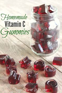 homemade vitamin c gummies in a jar on a wooden table with text overlay