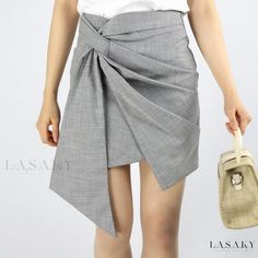 Lasaky - High-waisted Irregular Hem Skirt with Trendy Tie-up Detail and Body-hugging Fit Office Bottoms With Asymmetrical Hem For Spring, Spring High Waist Gray Mini Skirt, Gray High Waist Mini Skirt For Spring, Spring Gray High-waist Mini Skirt, Fitted Asymmetrical Bottoms For Office, Fitted Bottoms With Asymmetrical Hem For Office, Fitted Asymmetrical Office Bottoms, Chic Asymmetrical Hem Bottoms For Office, Chic Office Bottoms With Asymmetrical Hem