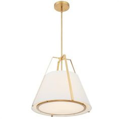 a light fixture with a white shade hanging from it's center point, on a white background