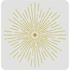 an abstract sunburst design in white and gold on a light gray square background