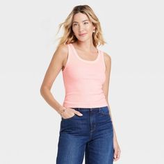 Women's Shrunken Rib Tank Top - Universal Thread™ : Target Ribbed Stretch Tank Top For Summer, Basic Spring Tank Top, Summer Ribbed Stretch Tank Top, Summer Stretch Ribbed Tank Top, Summer Ribbed Tank Top In Athleisure Style, Ribbed Athleisure Tank Top For Summer, Summer Ribbed Athleisure Tank Top, Summer Athleisure Ribbed Tank Top, Solid Color Summer Workout Tops