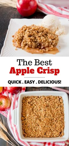 the best apple crisp recipe is quick and easy to make with only three ingredients, it's so delicious