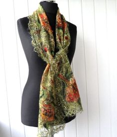 Green With Flowers Handmade Openwork Shawl for Women. Orange - Etsy Handmade Green Bohemian Shawl, Green Bohemian Scarf For Fall, Handmade Green Shawl For Winter, Green Handmade Shawl As Gift, Handmade Green Shawl For Gift, Handmade Mohair Shawl Scarf, Shawl For Women, Green Lemon, Nuno Felt Scarf