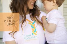 a woman holding a child in her arms with the words family reunion t - shirts on it