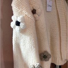 Duchamp Sweater Cardigan Top One Size. 3d Knit Flower Floral Cream Neutral Cardigan White Floral Applique Sweater For Fall, Neutral Cardigan, Flower Sweater, Knitted Flowers, Sweater Brands, Cardigan Top, Sweater Cardigan, Sweaters & Cardigans, Sweaters For Women