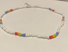 Made with extendable chain. Trendy White Adjustable Necklace, Trendy White Necklace With Adjustable Chain, Trendy White Beaded Chain Jewelry, Pride Choker, Necklace Preppy, Y2k Jewelry, Rainbow Pride, Beaded Necklaces, Choker