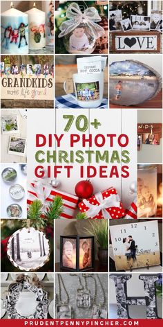 christmas gift ideas with the words 70 diy photo christmas gifts on it and pictures