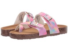 Steve Madden Kids Jbeached (Little Kid/Big Kid) - Girls Shoes : Tie-Dye : She will set the trend when you complete her chic look with the Steve Madden Kids Jbeached slide sandal! Crafted from a man-made upper material in a slip-on silhouette with an open-toe loop design. Dual buckled straps over vamp for modern appeal. Man-made lining. Cushioned footbed for added comfort. Durable man-made outsole. Imported. Measurements: Heel Height: 1 in Weight: 6 oz Platform Height: 3 4 in Product measurements Sandals Y2k, Dye Shoes, Shoes Tie, Tie Dye Shoes, Tie Dye Girl, Kids Tie Dye, Loop Design, Celebrity Design, Steve Madden Bags