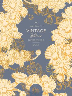 the cover for high quality vintage florals vol 1, featuring yellow and blue flowers