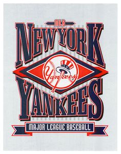 the new york yankees logo is shown in red, white and blue