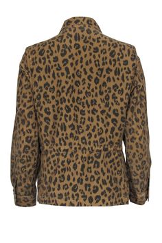 Embrace your animal instincts with Frame's Spring Service Cargo Jacket. This military-inspired shirt jacket features a playful cheetah print, slouchy fit, and oversized utility pockets for a fierce and functional look. Perfect for layering, this jacket is the ultimate statement piece for those who love to take a walk on the wild side. Size S 100% Cotton Front zipper w/ snap buttons Utility pockets Snap button cuffs Concealed waist drawstring Bust 39.5" Waist (not cinched) 38" Shoulder to hem 25" Sleeve length 20" Shoulder to shoulder 19" Brown Graphic Print Outerwear For Fall, Casual Leopard Print Outerwear With Pockets, Graphic Print Fall Outerwear For Work, Fall Graphic Print Outerwear For Work, Graphic Print Outerwear For Fall Workwear, Fall Graphic Print Workwear Outerwear, Trendy Leopard Print Outerwear With Pockets, Fall Leopard Print Outerwear With Pockets, Casual Leopard Print Outerwear For Work