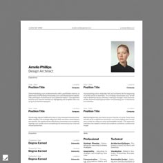 Curriculum Vitae Architecture, Graphic Design Cover Letter, Cv Layout Design, Minimalistic Resume, International Typographic Style, Cv Inspiration, Minimalist Resume Template, Cv Portfolio