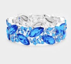 Blue Stretch Stretchable Cuff Crystal Rhinestone Wedding Pageant Bracelet | eBay Rhinestone Wedding, Glass Crystal, Blue Crystals, Stretch Bracelet, Stretch Bracelets, Crystal Rhinestone, Decorative Bowls, Color Blue, Cuff