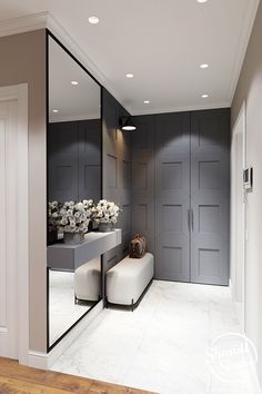 a modern bathroom with black and white walls