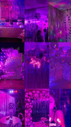 a collage of photos with purple and pink lighting