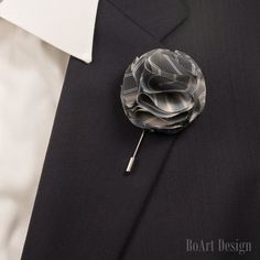 "Gray Carnation Flower Lapel Stick Pin with end protector. SIZE: 2\" on the picture. You can choose size on request. Comes in a Luxury Black box with Non-Tarnish Cotton. Become a Fan on Facebook:  https://www.facebook.com/BoArtDesign Become a Fan on Pinterest: https://www.pinterest.com/BoArtDesign NOTE Please note, that items may not be as large as they appear! Because every item is handmade, flower shape may slightly vary! While every effort is made to accurately represent the true colors of th Lapel Flower Wedding, Flower Lapel, Lapel Flower, Carnation Flower, Handmade Flower, Stick Pins, Flower Wedding, Black Box, Lapel Pin