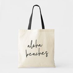 Say hello to summer with our cute beach tote featuring "aloha beaches" in breezy handwritten lettering. Summer Beach Bag With Letter Print, Summer Vacation Bags With Letter Print, Summer Vacation Bag With Letter Print, Rectangular Beach Bag With Letter Print For Vacation, Vacation Beach Bag With Letter Print, Summer Weekend White Beach Bag, Trendy Summer Beach Bag For Weekends, Casual White Beach Bag With Letter Print, Summer Tote Beach Bag With Letter Print