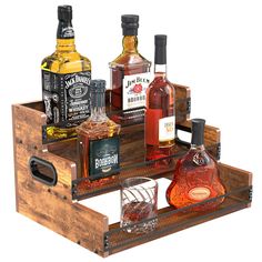 PRICES MAY VARY. 【Unique Design】Our liquor shelf combines beauty and practicality. The two side fences and each tier of protective mesh prevent wine bottles from falling. The handles on both sides make it easy to move the liquor rack, and the vintage style complements most of your furniture and bar setup, making your tabletop more classical and elegant. 【Sturdy & Durable】The coffee syrup stand is made of sturdy wood, which has smooth surfaces without worrying about stabbing hands. The height bet Bottle Display Shelf, Liquor Bottle Display, Shelf Stand, Bar Shelf, Retro Bar, Bottle Display, Coffee Syrup, Liquor Bottle, Coffee Station