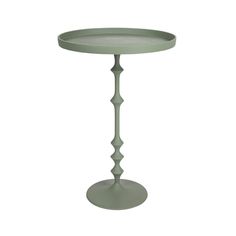 a small round table with a metal base and an oval tray on the top that is shaped like a candle holder