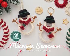 "Christmas Macrame Snowman PDF Tutorial by Poly Tusal Handmade. Check out this unique DIY pattern for winter ornament. Follow easy step by step instructions and learn with me how to make the snowman keychain <3 The Macrame Snowman pattern is designed for beginners as well as people with advanced experience in macrame. The pattern is so satisfying and easy to make. It takes around 30 minutes to make a snowman.  *After purchase, you will get access to Instant Download of following files IN E_N_G_L Macrame Snowman, Christmas Macrame, Diy Santa, Winter Ornaments, Santa Crafts, Handmade Christmas Crafts, Cute Christmas Tree, Snowmen Patterns, Handmade Sellers