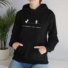 Stay cozy and cool with this fun hoodie featuring the iconic Google dinosaur game and the laid-back phrase 'No internet? Who cares?' Perfect for those who embrace the offline life, this hoodie brings a playful twist to your wardrobe while keeping you comfortable and stylish. Google Dinosaur Game, Google Dinosaur, Dinosaur Game, No Internet, Gaming Hoodie, Design Sweatshirt, Modern Trend, Style Hoodie, Sustainable Fabrics