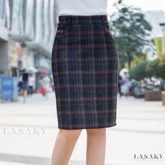 Lasaky - Classic High-Rise Skirt with Tiered Ruffles Plaid Lined Skirt For Workwear, Elegant Plaid Skirt, Plaid Skirt With Pockets For Winter, Fitted Plaid Skirt For Office, Casual Plaid Skirt For Work, Plaid Pencil Skirt For Work, Elegant Plaid Knee-length Skirt, Elegant Knee-length Plaid Skirt, Fall Plaid Pencil Skirt