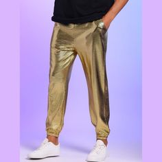 These metallic pants are perfect when you want to add a touch of glamour to any outfit. The drawstring closure and an elastic adjustable waist design help it fit anybody from wear. Stylish trousers go well with sequined vests, sequined T-shirts, sequined shirts in the same style. Suitable for any occasion, such as leisure, hanging out, dating, holiday, party, nightclub, disco etc. Gold Stretch Shiny Bottoms, Gold Stretch Bottoms For Party Season, Metallic Bottoms With Elastic Waistband For Party, Casual Metallic Bottoms With Elastic Waistband, Casual Bottoms For Halloween Night Out, Casual Stretch Gold Pants, Metallic Stretch Bottoms With Elastic Waistband, Metallic Pants, Shipt Shopper