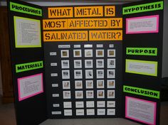 a bulletin board with words and pictures on it that say what metal is most affection by saltwater?