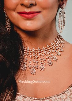 Indian Reception Jewelry, Wedding Jewelry Choker, Silver Wedding Jewelry Set Indian, Diamond Necklace For Bride, Indian Jewelry Diamond, Diamond Wedding Jewelry Indian, Trending Diamond Jewelry, Wedding Diamond Necklace, Diamond Necklace Indian Bridal Jewellery