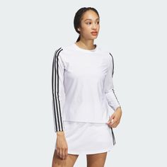 adidas Shop the Women's Ultimate365 TWISTKNIT Long Sleeve Shirt - White at adidas.com/us! See all the styles and colors of Women's Ultimate365 TWISTKNIT Long Sleeve Shirt - White at the official adidas online shop. White Adidas Workout T-shirt, Sporty Spring Activewear With Side Stripes, White Collegiate Moisture-wicking Activewear, Collegiate Sports Tops With Contrast Stripes, Sporty Long Sleeve T-shirt For Spring, Relaxed Fit Sportswear Activewear With Three Stripes, White Long Sleeve Sportswear T-shirt, Long Sleeve Summer Sports Top, Fitted Adidas Logo Top In Athleisure Style