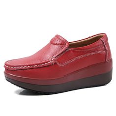 Enrich your shopping list wisely at GeraldBlack.com. Women's Red Genuine Leather Slip-on Round Toe Sewing Casual Shoes #shoesaddict #womenshoesimport #shoesforsale #womenshoesonline #womenshoestyle #womenshoestore #womenshoesstyle #womenshoesoninstagram #womenshoes #womenshoesph #shoestore #shoestyle #womenshoesforsale Women Loafers, Autumn Pattern, Leather Moccasins, Genuine Leather Shoes, Shoe Insoles, Leather Wedges, Leather Slip Ons, Platform Shoes, Loafers For Women