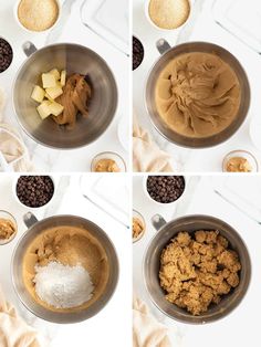 four pictures showing how to make chocolate chip cookies