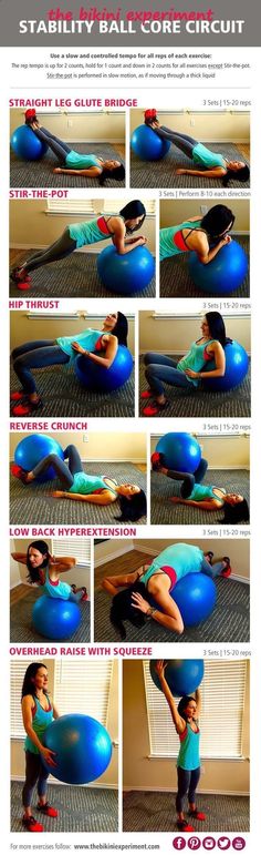 a woman is doing exercises on an exercise ball