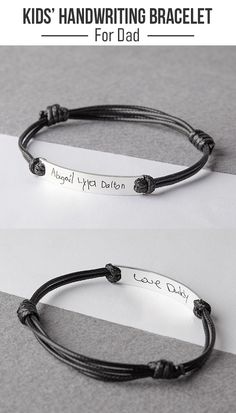 two different bracelets with handwriting on them, one for dad and the other for daughter