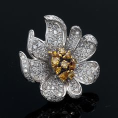 Luxury Flower Shaped Jewelry With Pave Setting, Formal Flower Shaped Jewelry With Pave Setting, Luxury Yellow Flower-shaped Jewelry, Luxury Yellow Flower Shaped Jewelry, Yellow Diamonds, Flower Clip, Gold Flower, Yellow Diamond, Gold Flowers