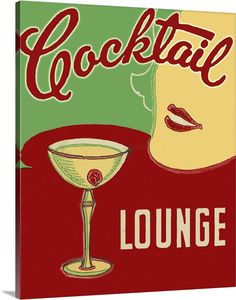 a poster with a woman holding a martini and the words cocktail lounge written below it