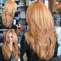 Feathered Long Haircut For Thick Hair Framed Face Haircut Layered Hair Long, 90s Layered Hair With Highlights, Mermaid Layers Hair, Super Layered Long Hair, Side Part Layered Hair, Sweeping Layers, Waterfall Layers Haircut, Strawberry Blonde Hair Color