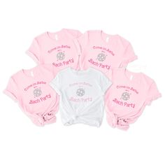 five pink and white onesuits with the words happy birthday written on each one