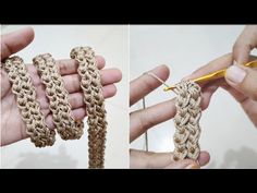 two pictures showing how to crochet the ends of rope