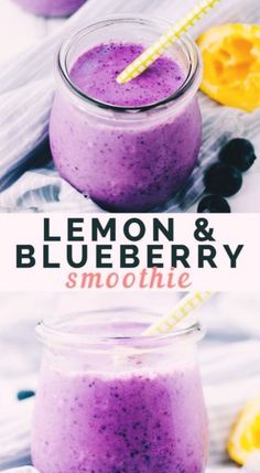 lemon and blueberry smoothie in a mason jar