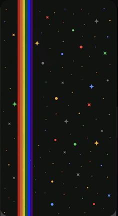 an image of a rainbow in the dark sky with stars and circles on it's side