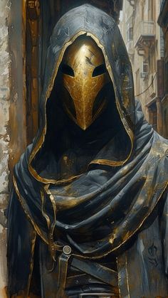 a painting of a knight with a golden helmet