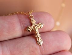 Gold Crucifix Necklace Women Girls Catholic Cross Charm - Etsy Dainty Gold Crucifix Cross Necklace, Dainty Yellow Gold Crucifix Cross Necklace, Dainty Yellow Gold Crucifix Necklace, Crucifix Necklace Women, Catholic Jewelry Necklace, Gold Crucifix Necklace, Girl Confirmation Gifts, Cross Necklace Women, Sterling Silver Charm Necklace