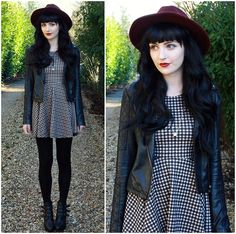 Houndstooth Dress Outfit, Leather Jacket Dress, Always On My Mind, Transition Outfits, Houndstooth Dress, Granny Chic, Estilo Punk, Alt Fashion, On My Mind