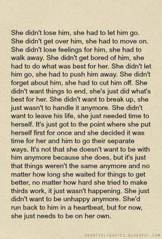 a poem written in black and white on paper with the words she didn't love him, she had to let him go