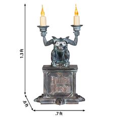 Transform your home into a Disney Haunted Mansion with this Gargoyle Candelabra! Straight from the halls of the Haunted Mansion, this gargoyle sits atop a base wtih the Haunted Mansion logo and holds two flickering candles. The entire piece features an aged patina and looks amazing on a tabletop, mantel or bookshelf. Includes push-button activiation. Disney 15-in LED The Haunted Mansion Gargoyle Candelabra Decor | 551596 Madame Leota Costume, Haunted Mansion Halloween Decor, Haunted Mansion Halloween Party, Haunted Mansion Gargoyle, Candelabra Decor, Haunted Mansion Decor, Mansion Bedroom, Haunted Mansion Halloween, The Haunted Mansion