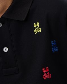 Spun from ultra-soft and breathable Pima cotton, the kids's Bonham allover Bunny piqué polo is brightly punctuated with a multicolor jacquard pattern that will surely enliven casual looks. Also available for MenMade in PeruRegular fitAll over bunnyModel height is 4'10 (approx. 148cm) and is wearing a size medium. Black Summer Polo Shirt, Black Polo Shirt For Streetwear In Summer, Casual Black Polo Shirt With Graphic Print, Black Polo Shirt With Graphic Print For Summer, Long Sleeve Black Polo Shirt For Summer, Cotton Polo Shirt For Spring Streetwear, Cotton Polo Shirt For Streetwear In Spring, Spring Graphic Print Polo Shirt, Black Collared Polo Shirt For Spring