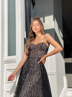 Jadore JP131 A line bustier strapless sparkle gown Sparkle Gown, Black Ruby, Red Baby, Flowing Skirt, Looking For Someone, Online Gifts, High Neckline, Formal Wear, Black And Navy